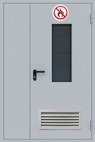 Противопожарная полуторная остекленная дверь с вент-решеткой №22035